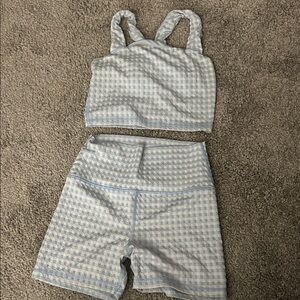 Blue and White Gingham Crop Top and Shorts Set